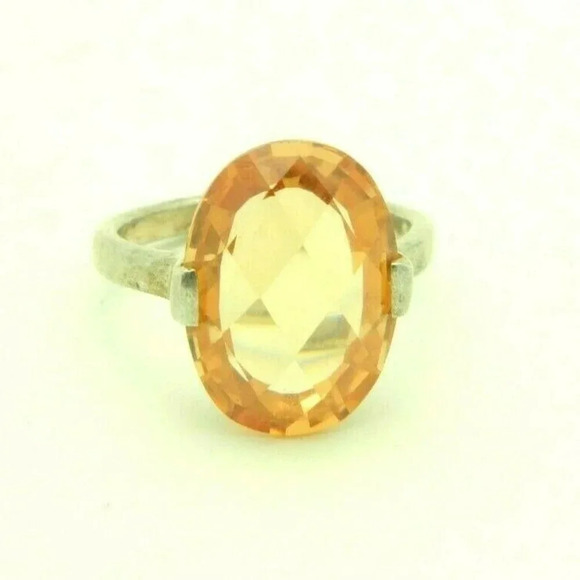 Sterling Silver .925 Peach Orange Faceted Ring - Picture 1 of 5